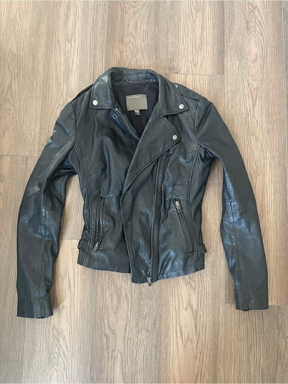 Muubaa Black Leather Moto Jacket
